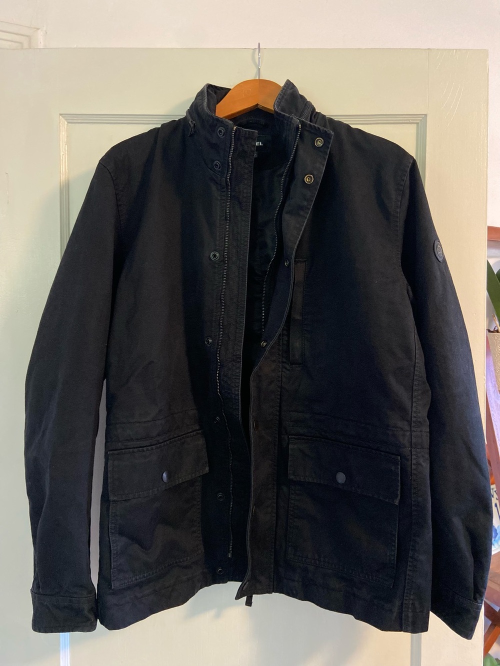 DIESEL Military Field Jacket Utility Coat Multi-Pocket Black Lined Men M/L READ